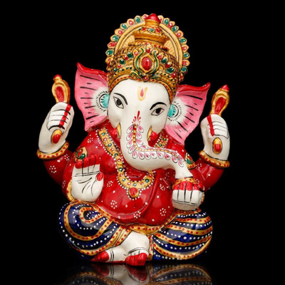 

Collectible India Stone Handpainted Ganesha Idol Ganesh Statue Diwali Gift Decorative Showpiece - 15 cm(Stoneware, Multicolor)
