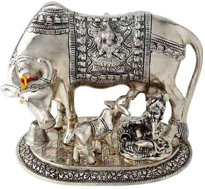 

India Friends Nandi With Kanha Decorative Showpiece - 18 cm(Silver, Silver)