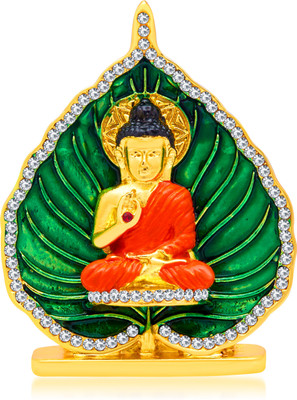 

Kulin Lord Buddha Idol | Murti On Leaf Decorative Showpiece - 6 cm(Gold Plated, Red)