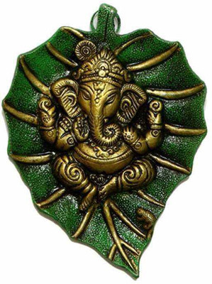 

Sangam creation Ganesh idol on green leaf Decorative Showpiece - 18 cm(Aluminium, Green)