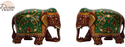 

DivineCrafts Set of 2 Brown Painted Elephant Statue Showpiece Decorative Showpiece - 5.3 cm(Wooden, Multicolor)