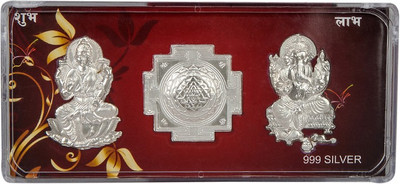

Siri Creations 999 pure silver lakshmi ganesha with shree chakra Decorative Showpiece - 7 cm(Silver, Silver)