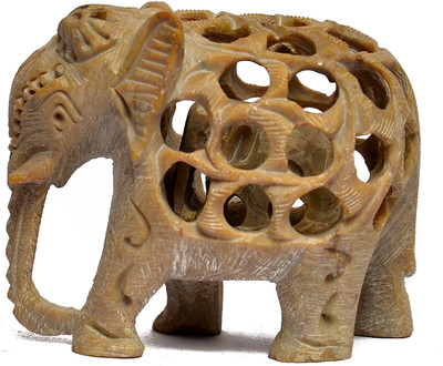 

Artist Haat Natural Soapstone Elephant Sculpture Hand Carved Jali Decorative Showpiece - 8 cm(Stoneware, Beige)