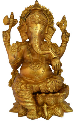 32% OFF on Aakrati Blessing Lord Ganesha Sitting On Lotus Decorative Simple Statue By Decorative Showpiece  -  24 cm(Brass, Yellow)
