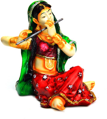 

The Nodding Head Poly-Resin figurine of Indian traditional lady playing Flute Decorative Showpiece - 15 cm(Polyresin, Multicolor)