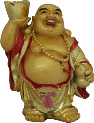 

Aaradhi Feng Shui Laughing Buddha With Ingot For Happiness Decorative Showpiece - 10.5 cm(Polyresin, Yellow)