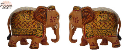 

DivineCrafts Set of 2 Golden Elephant Statue Showpiece Decorative Showpiece - 8 cm(Wooden, Multicolor)