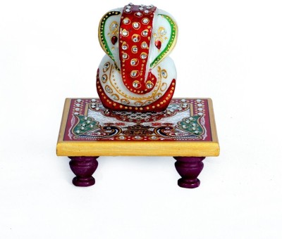 HanumantCreations Peacock Meenakari Chowki Ganesh Marble All Purpose Chowki(Multicolor, Pack of 2)