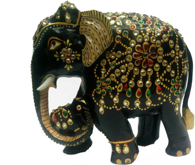 

Ratoomals Wooden Elep. W/Baby on Trunk Painted Black W/Chitton Decorative Showpiece - 12.5 cm(Wooden, Black)