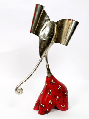 

NG Art Ventura Ganesh Ji in White Metal and Wood Decorative Showpiece - 34 cm(Wooden, Steel, Silver, Red)