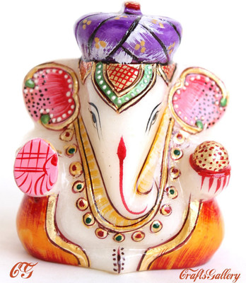 

Craft International Marble Ganesha Pagdi Gold Painted - 3Inch Decorative Showpiece - 10 cm(Stoneware, White)