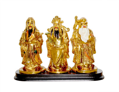 

Vastu Art Vastu / Feng Shui / Fuk Luk Sau On Stand For Family Protection And Health Wealth Or Happiness Decorative Showpiece - 11 cm(Polyresin, Gold)