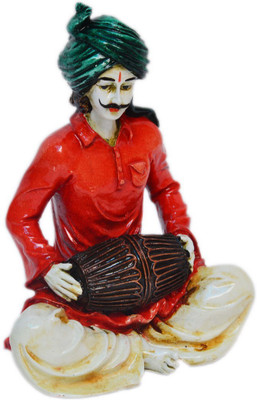 

eCraftIndia Rajasthani Lady Playing Dholak Decorative Showpiece - 15.24 cm(Polyresin, Green, Orange)