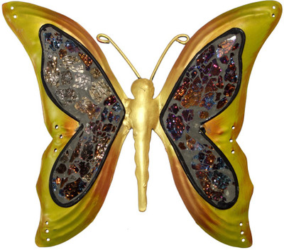 

Lal Haveli House warming Gift Beautiful Wall Sculpture Figurine Butterfly Decorative Showpiece - 25 cm(Iron, Yellow)