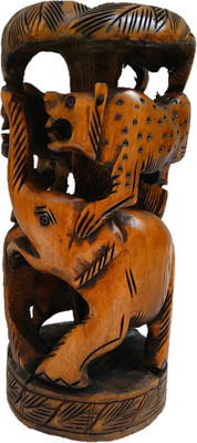 

JaipurCrafts Lion-Elephant Shikaar Decorative Showpiece - 20.32 cm(Wooden, Brown)