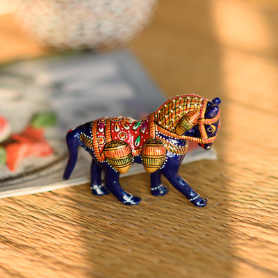 

eCraftIndia Colorful Meenakari Horse Figurine Decorative Showpiece - 8 cm(Aluminium, Blue, Brown, Red)