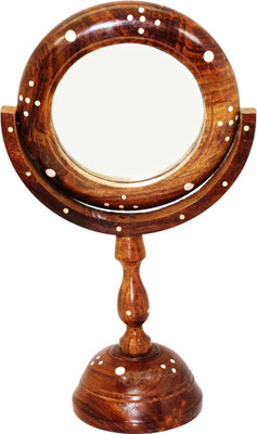 

Frabjous Gorgeous Handmade Table Top Round Makeup Mirror Decorative Showpiece - 15 cm(Wooden, Brown)