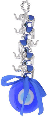 

Creative Gifts Evil Eye with Five Elephant Hanging Ornament for Protection Decorative Showpiece - 20 cm(Plastic, Stoneware, Blue)