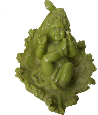 

Mne LORD KRISHNA IN LEAVES Decorative Showpiece - 15 cm(Marble, Green)