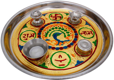 

LITTLE DAVD Meenakari Shubh Laabh Designer Swastik Pooja Thali Decorative Showpiece - 3 cm(Nickel, Multicolor)