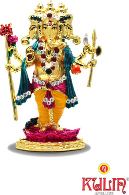 

Kulin God Ganesh | Ganpati | Lord Ganesha Trimurti Idol - Statue Gift item Decorative Showpiece - 9 cm(Gold Plated, Multicolor)