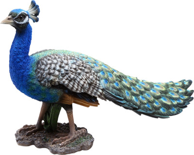 

shivika enterprises peacock with long tail Decorative Showpiece - 27 cm(Polyresin, Blue)