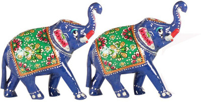 

Apkamart Pair of Handpainted Elephants Decorative Showpiece - 9 cm(Cast Iron, Multicolor)