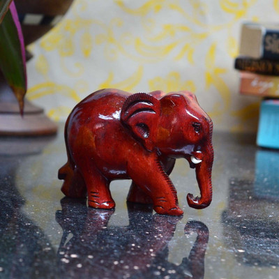 

eCraftIndia Brownish Red Elephant Decorative Showpiece - 7.62 cm(Wooden, Red)