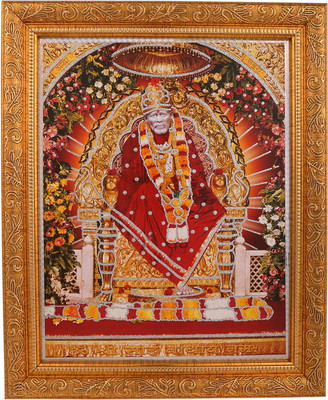 

BM Traders Silver Zari Work Photo Of Sai Baba Shirdi In Golden Frame Decorative Showpiece - 35.56 cm(Wooden, Multicolor)