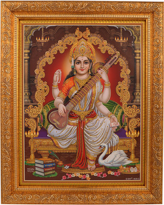 

BM Traders Golden Zari Work Photo Of Saraswati In Golden Frame Decorative Showpiece - 35.56 cm(Wooden, Multicolor)