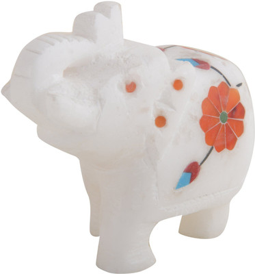 

Freshings Alabaster Inlayed Trunk Up Polished Elephant Decorative Showpiece - 7 cm(Stoneware, White)