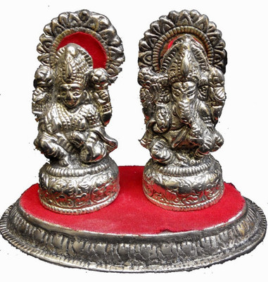 

JaipurCrafts Laxmi-Ganesha Ovel Chowki Decorative Showpiece - 12.7 cm(Aluminium, Silver)