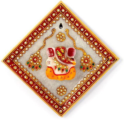 

Shree Sai Handicraft Home Decorative Gold Meenakari Lord Ganesha Marble Hanging Plate Decorative Showpiece - 8 cm(Stoneware, White)