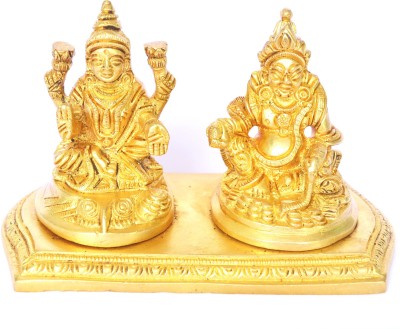aakrati Money Lord Kuber and Lakshmi Statue Decorative Showpiece  -  10 cm(Brass, Yellow)