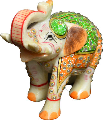 

Artist Haat Marble Elephant Sculpture With Carving and Painting Decorative Showpiece - 12 cm(Stoneware, Multicolor)