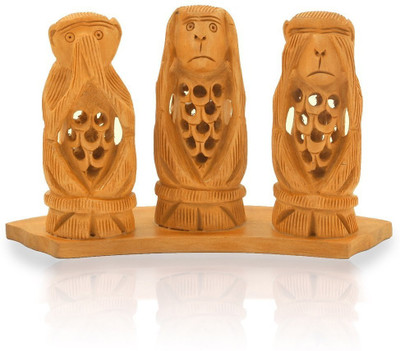

Shree Sai Handicraft Wooden Decorative Gandhi Monkey Set Fine Carved Wood Wooden Decorative Platter(Brown)