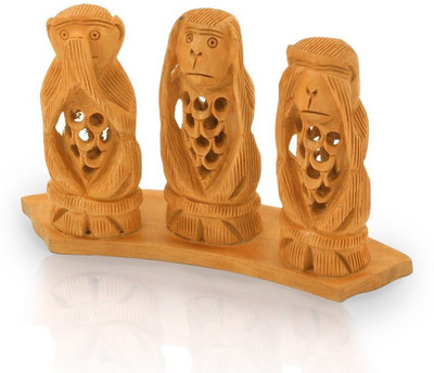 

Creative Handicraft Gandhi Monkey Set Fine Carved Wood Decorative Showpiece - 16 cm(Wooden, Brown)