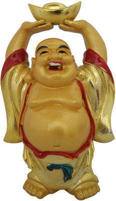 

Aaradhi Feng Shui Laughing Buddha With Raised Ingot For Goodluck & Wealth Decorative Showpiece - 12 cm(Polyresin, Yellow)