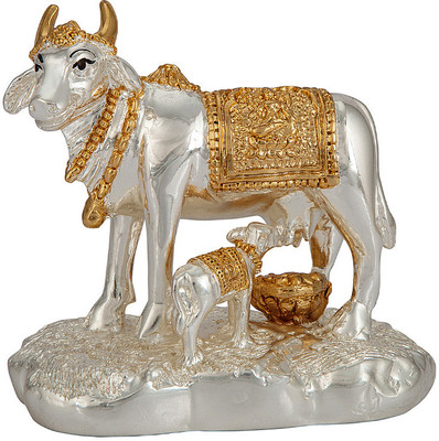 

Siri Creations Cow & Calf Idol Foil And Touch Decorative Showpiece - 10 cm(Silver Plated, Silver)