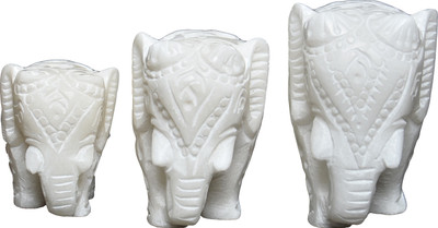 

Artist Haat White Marble Elephant family Sculpture Decorative Showpiece - 10 cm(Stoneware, White)