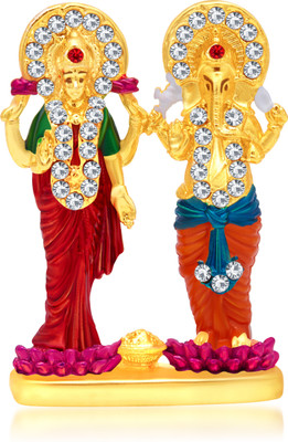 

Kulin Religious Idols of Lord Lakshmi Ganesh Premium Statue, best choice for Car Dashboard Décor Decorative Showpiece - 4 cm(Gold Plated, Multicolor)