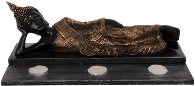 eCraftIndia Divine Reclining Buddha Decorative Showpiece - 13.97 cm(Polyresin, Wooden, Brown, Black)
