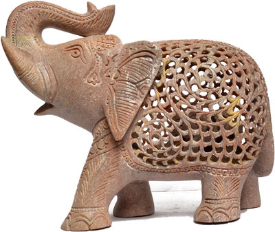 

Artist Haat Natural Soapstone Elephant Sculpture Hand Carved Jali Decorative Showpiece - 15 cm(Stoneware, Beige)