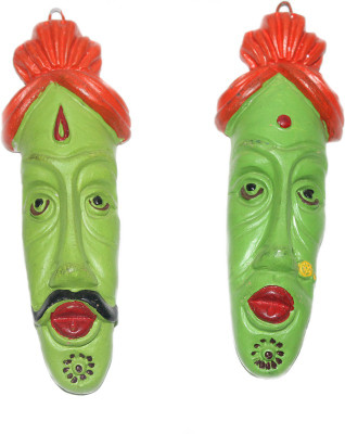 

Sarvsiddhi Terracotta Village Couple Mask Decorative Showpiece - 8 cm(Terracotta, Multicolor)