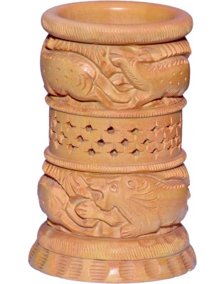 Vaah Pen stand Carving Decorative Showpiece  -  10 cm(Wood, Yellow)