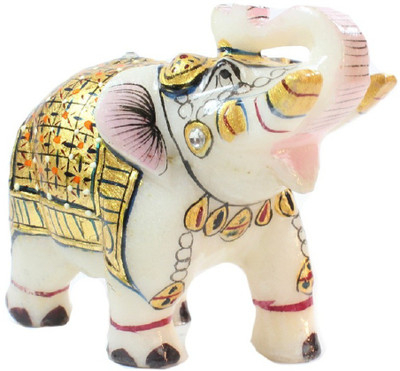 Pooja Creation White Marble Painted Home Decorative Elephant 6 inch Decorative Showpiece  -  12 cm(Stone, White)