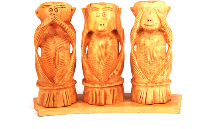

Adaa Whitewood - 3 Monkeys Set Decorative Showpiece - 11.43 cm(Wooden, Brown)