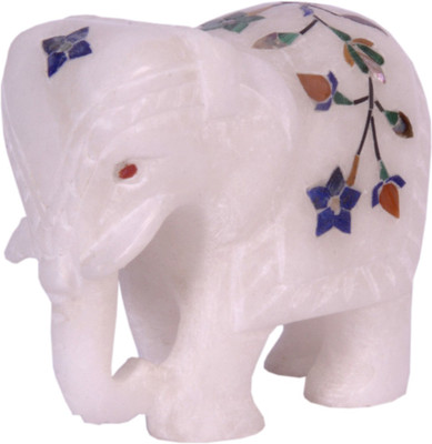

Avinash Handicrafts White alabaster inlaid Elephant Decorative Showpiece - 6.5 cm(Stoneware, White)