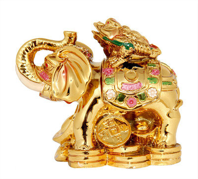 

Vastu Art Vastu / Feng Shui / Golden Wish Completion Frog On Elephent / Hathi For Wealth And Happyness Decorative Showpiece - 10 cm(Polyresin, Gold)