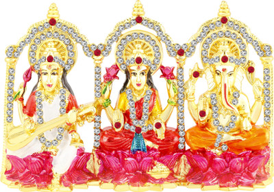 

Kulin Laxmi Ganesha & Saraswati Idol | Murti For Home Decor | Gifting Decorative Showpiece - 7 cm(Gold Plated, Multicolor)